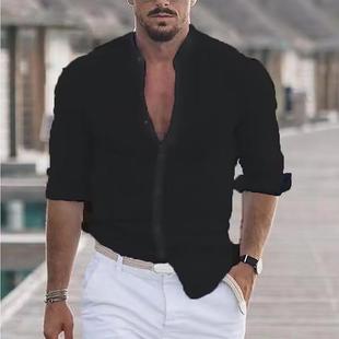 Shirt Long Beach Hawaiian Mens Solid Holiday Color Sleeve