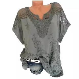 lace embroidered shirt Fashionable sleeved neck bat short