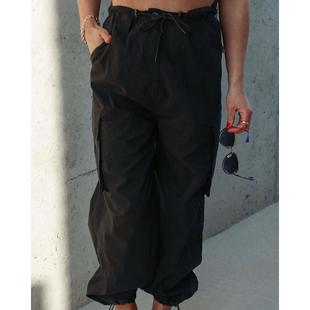 pig buckle nose loose drawstring womens trousers cuffs