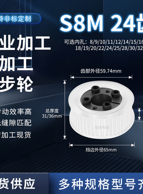 同步轮免键S8M24齿AF齿宽27/32内孔101215传动轴皮带套装同步带轮