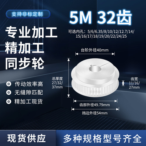 同步轮夹持报紧5M32齿宽11/16/21内孔6810减速铝合金齿形同步带轮