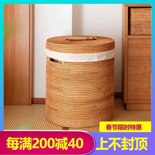ins风藤编脏衣篓轻奢脏衣服收纳筐编织桶带盖家用大号脏衣篮日式
