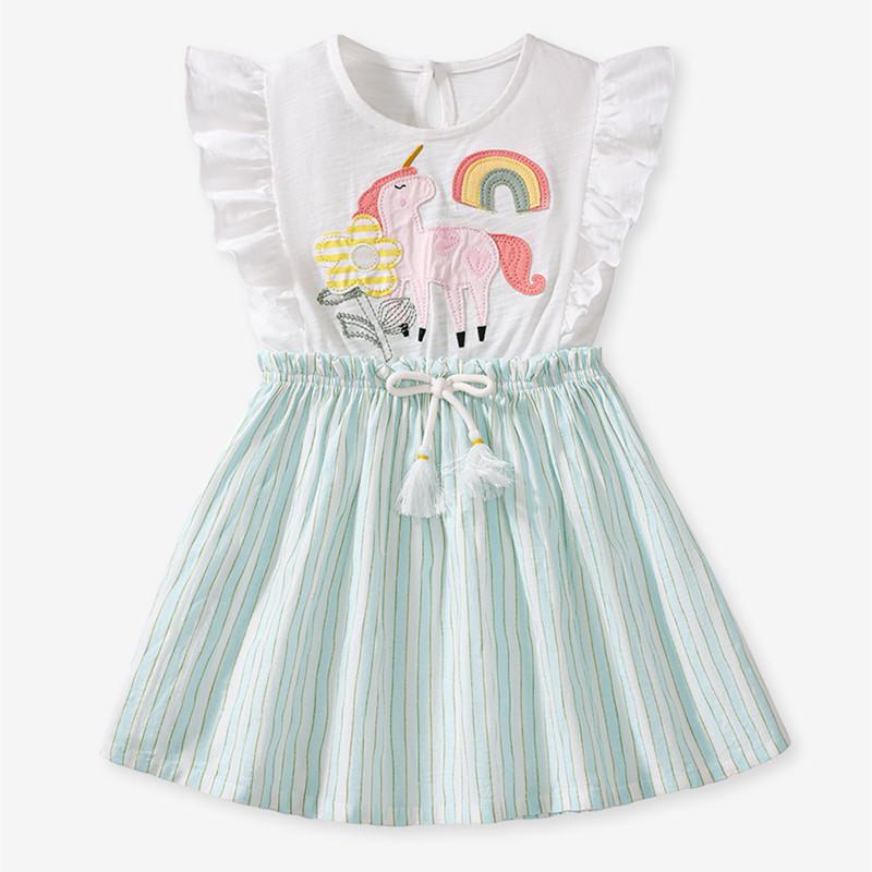 25夏季女童彩虹独角兽拼接连衣裙