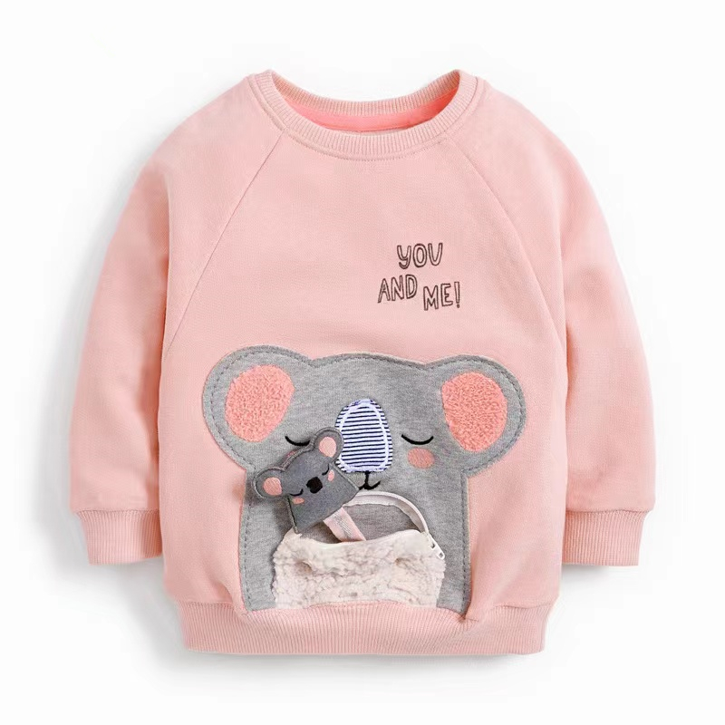 儿童加绒可爱口袋鼠图案卫衣棉