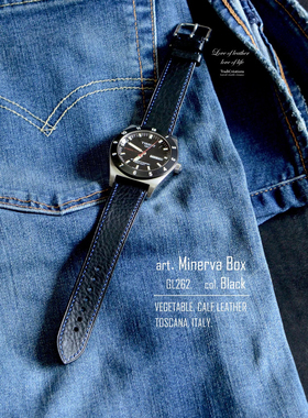 Benchmark 小牛皮表带适配万国柏涛菲诺 葡萄牙 飞行员 黑色蓝线