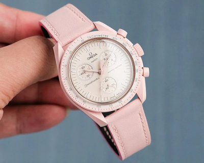 Benchmark 高档进口细微粉色小牛皮表带适配欧米茄联名款手工真皮