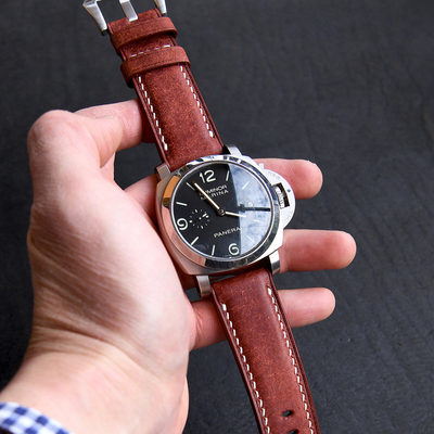 Benchmark 意大利高档进口皮表带波尔多红适配沛纳海martino系列