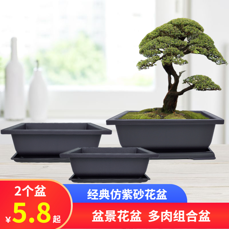 盆景花盆多肉拼盘组m合盆老桩种植盆仿紫砂塑料树脂椭圆形盆景盆