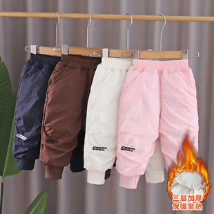 韩系童装冬季新男女童防风保暖百搭束脚裤中小童纯色休闲加棉裤潮