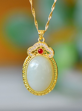 沙金天然和田玉白玉财源滚滚吊坠