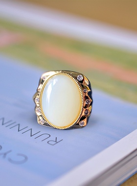 沙金天然和田玉白玉财源滚滚玉戒