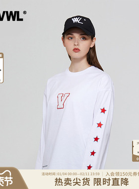 VWL纯棉圆领白色长袖T恤春秋季打底衫LOGO宽松男女同款上衣