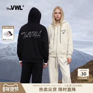 VWL秋冬新款休闲卫衣卫裤男女同款植绒运动连帽加绒弯刀裤套装