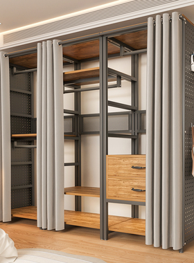 衣帽置物架新款洞洞板一体开放式衣帽间家用简易组装落地式挂衣柜