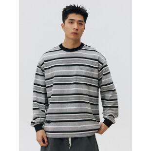 T恤 日系休闲复古百搭宽松纯棉口袋条纹长袖 NESSTTU 26SS春夏新品