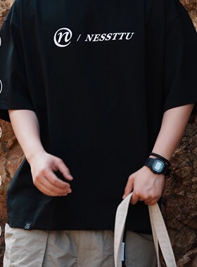 NESSTTU 夏季新品日系复古休闲宽松百搭sorona情侣LOGO印花短袖