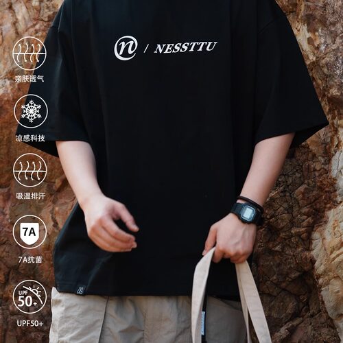 NESSTTU 夏季新品日系复古休闲宽松百搭sorona情侣LOGO印花短袖