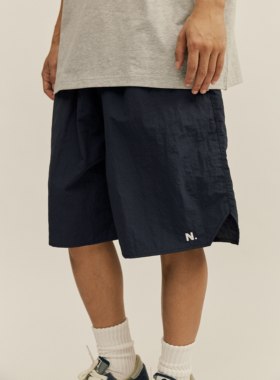 NESSTTU 新品日系休闲刺绣沙滩裤宽松休闲百搭基础短裤五分裤男夏