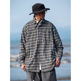 NICETTU 新款日系复古百搭格纹口袋衬衣宽松休闲格子衬衫外套