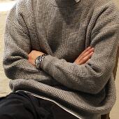 NESSTTU 秋冬日系复古休闲宽松百搭简约华夫格针织衫 基础圆领毛衣