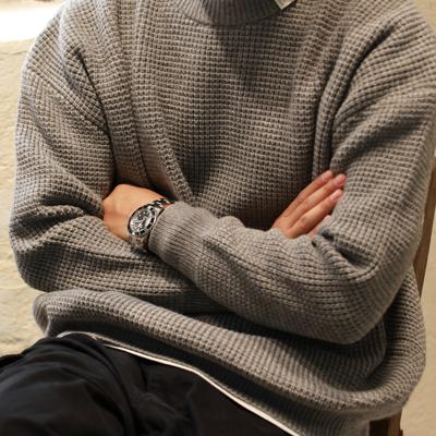 复古华夫格圆领针织衫