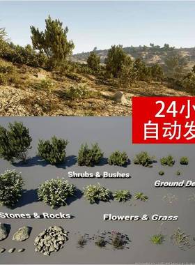 UE5写实丘陵灌木丛草地植物石头场景资产MW Shrubs and Bushes