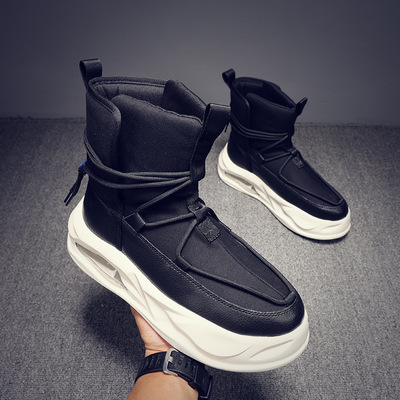 高档男士2025冬季新款高帮鞋厚底板鞋时尚潮鞋帆布鞋高帮休闲鞋