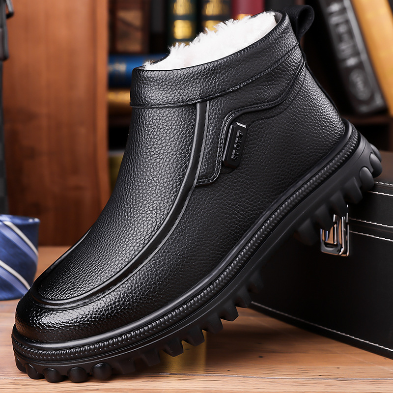 高档男士2025冬季新款棉鞋加绒保暖高帮鞋厚底休闲中老年工装鞋