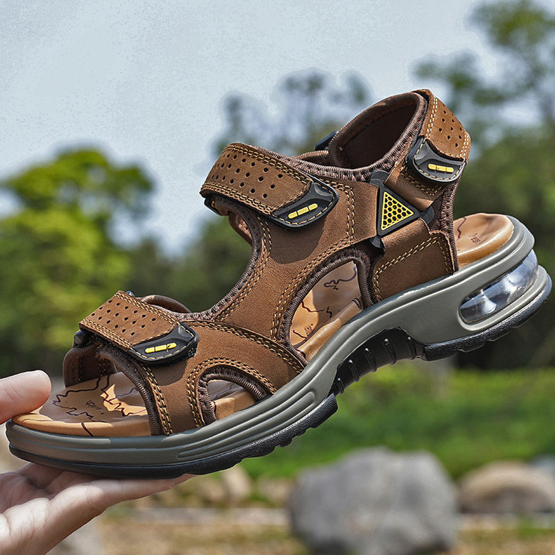 断码清仓特价夏季男士头层牛皮凉鞋真皮气垫沙滩鞋防滑休闲户外鞋