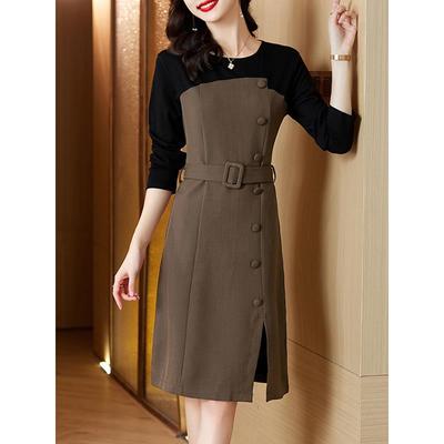 MONLOUVE高级感气质连衣裙子女士春秋冬季2025年新款收腰小个子长