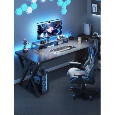 电竞桌子家用台式电脑桌带置物架办公桌椅简易书桌卧室学习写字桌