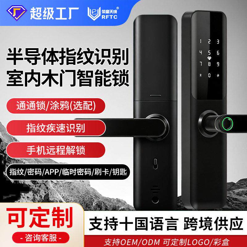 人脸掌纹猫眼智能指纹锁带屏幕出租房室内木门跨境外贸涂鸦WiFi