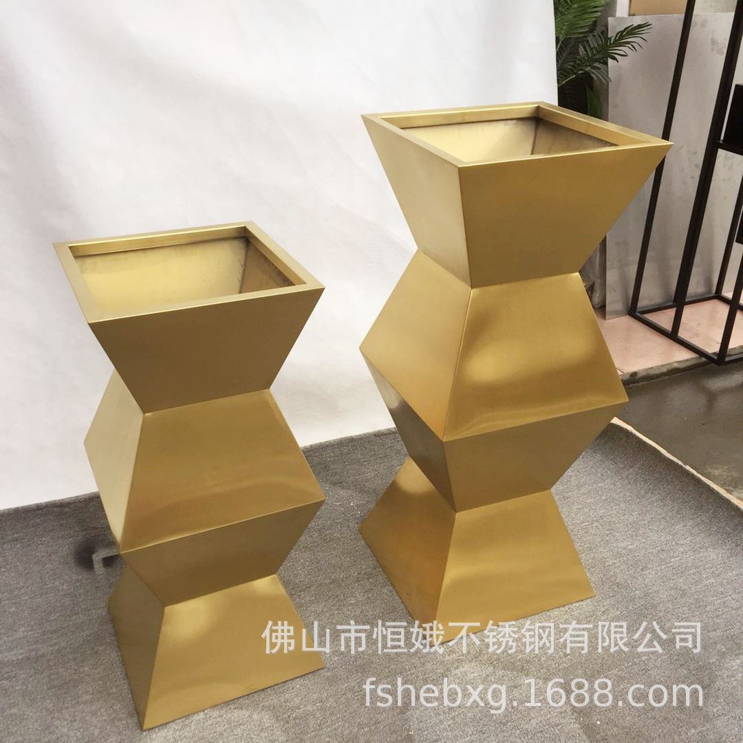 北欧金属花器 客厅创意装饰摆件 金色不锈钢花盆