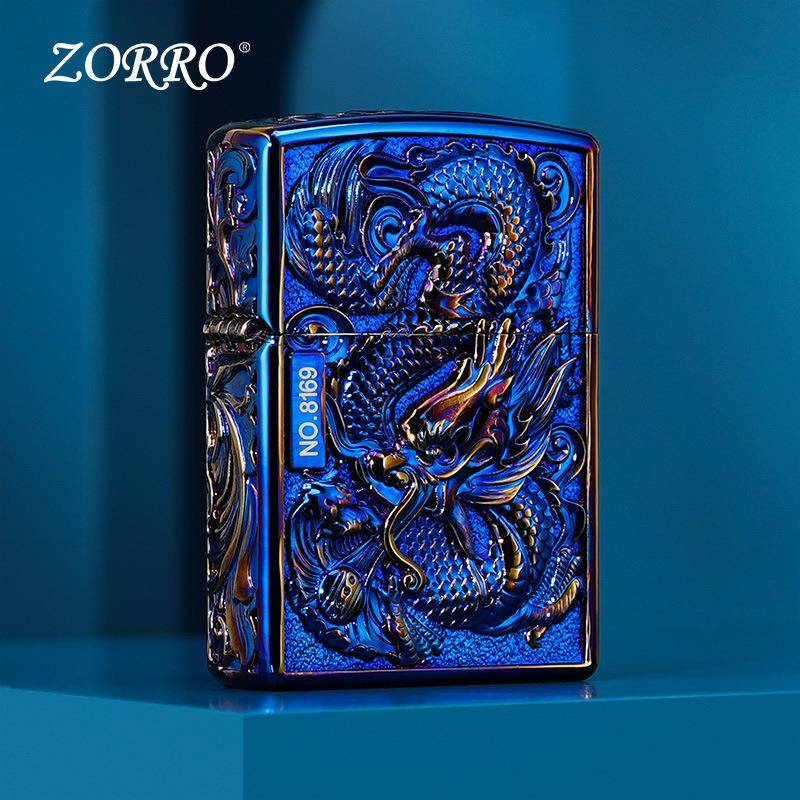 ZORRO 佐罗 盔甲浮雕龙凤煤油防风打火机金属男士老式打火机