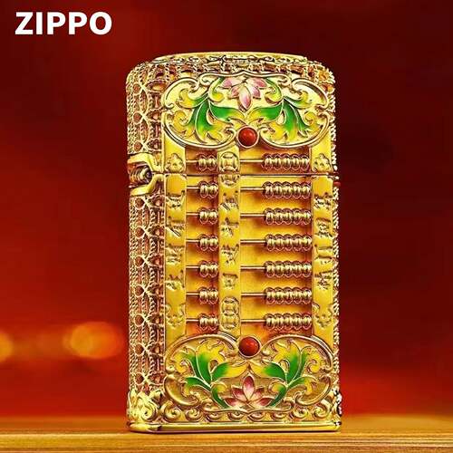 Zippo芝宝正品打火机金算盘运筹帷幄珐琅窄机个性礼物送礼