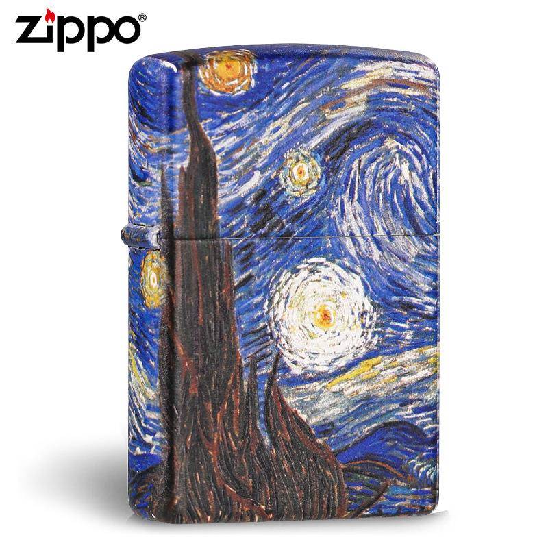 Zippo正版打火机哑漆彩印星空月夜油画艺术个性防风打火机送礼图片