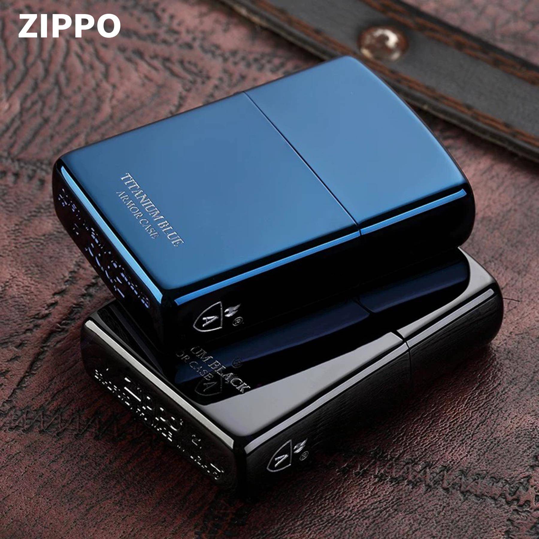 Zippo芝宝正品煤油防风打火机钛金钛黑蓝火焰 送礼佳品男友1941
