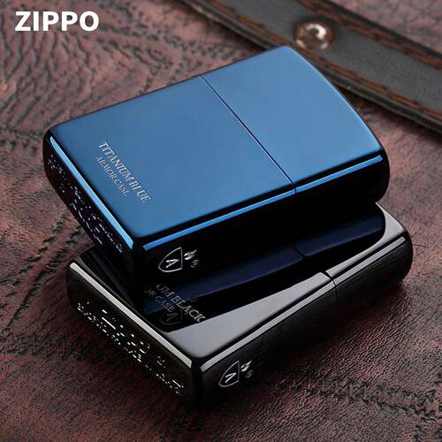 Zippo芝宝正品煤油防风打火机钛金钛黑蓝火焰 送礼佳品男友1941