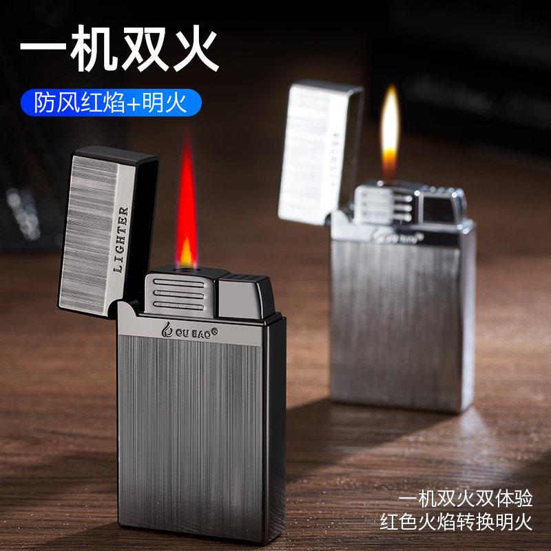 ZORRO/佐罗朗声充气直冲打火机双火防风红焰明火电子点烟金属超薄