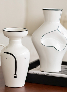 陶瓷花瓶摆件客厅插花轻奢高级感玄关艺术白色水培鲜花现代创意大