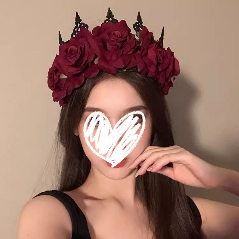 红玫瑰花发箍洛丽塔cos发饰哥特新娘花环Lolita暗黑系头饰万圣节