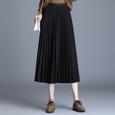 中长款高腰百褶半身裙