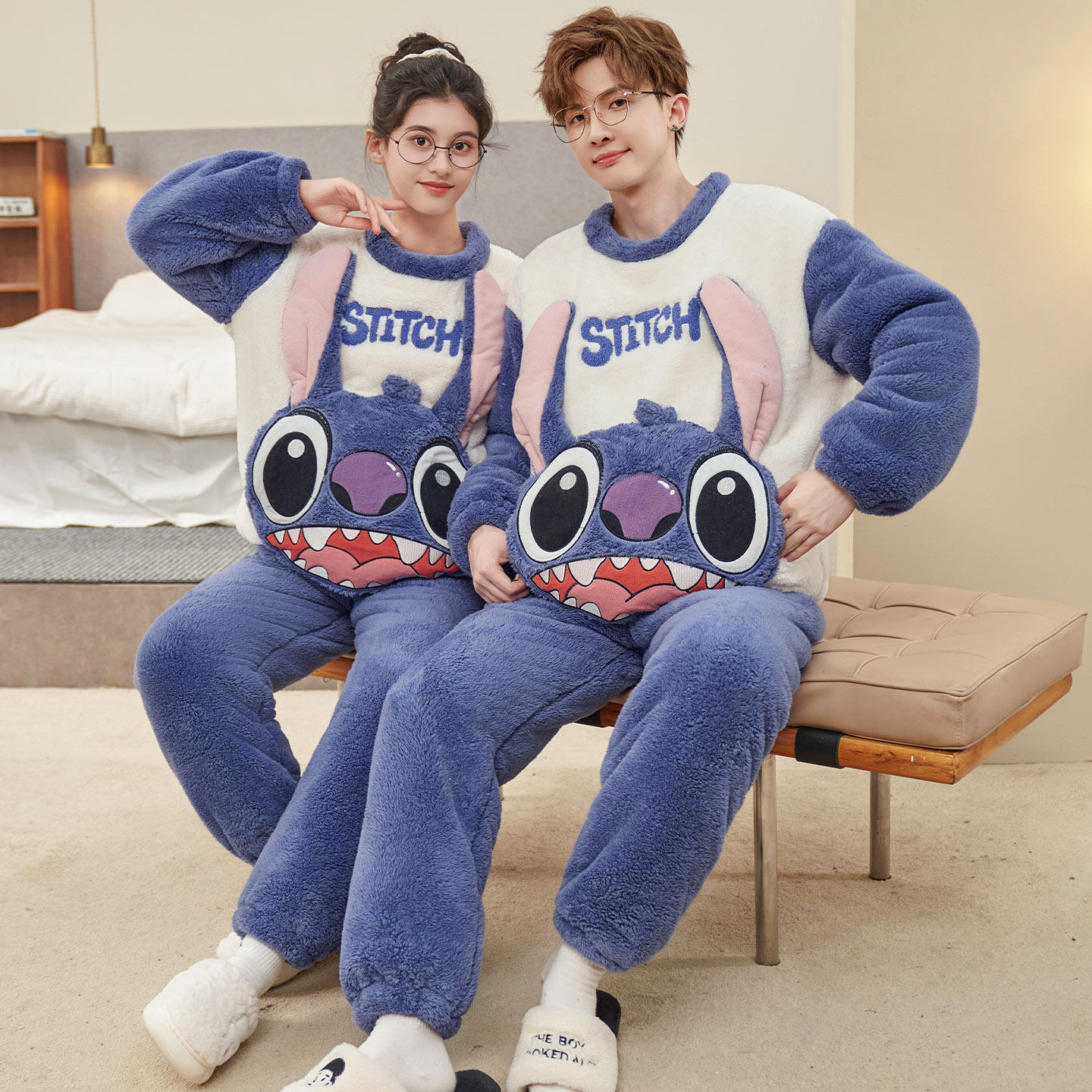 情侣睡衣男女款秋冬季加厚加绒珊瑚绒2025年新款史迪仔家居服套装,女士内衣/男士内衣/家居服,睡衣/家居服套装,淘宝优惠券,粉丝福利购,淘宝优惠卷