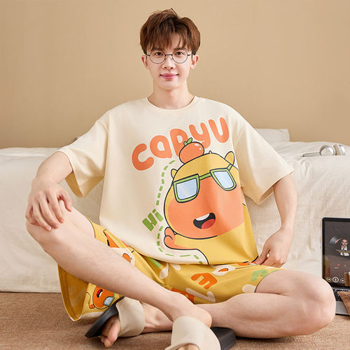 纯棉男士夏季短袖水豚噜噜家居服