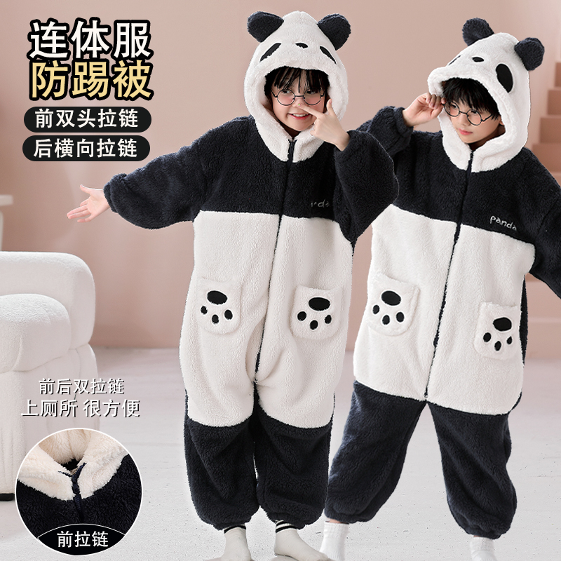 儿童连体睡衣春秋冬季加厚珊瑚