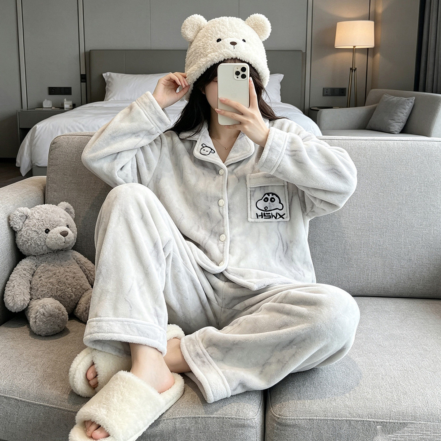 睡衣女秋冬法兰绒大码家居服套装