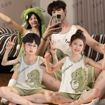 恐龙亲子睡衣一家三口装夏季薄款