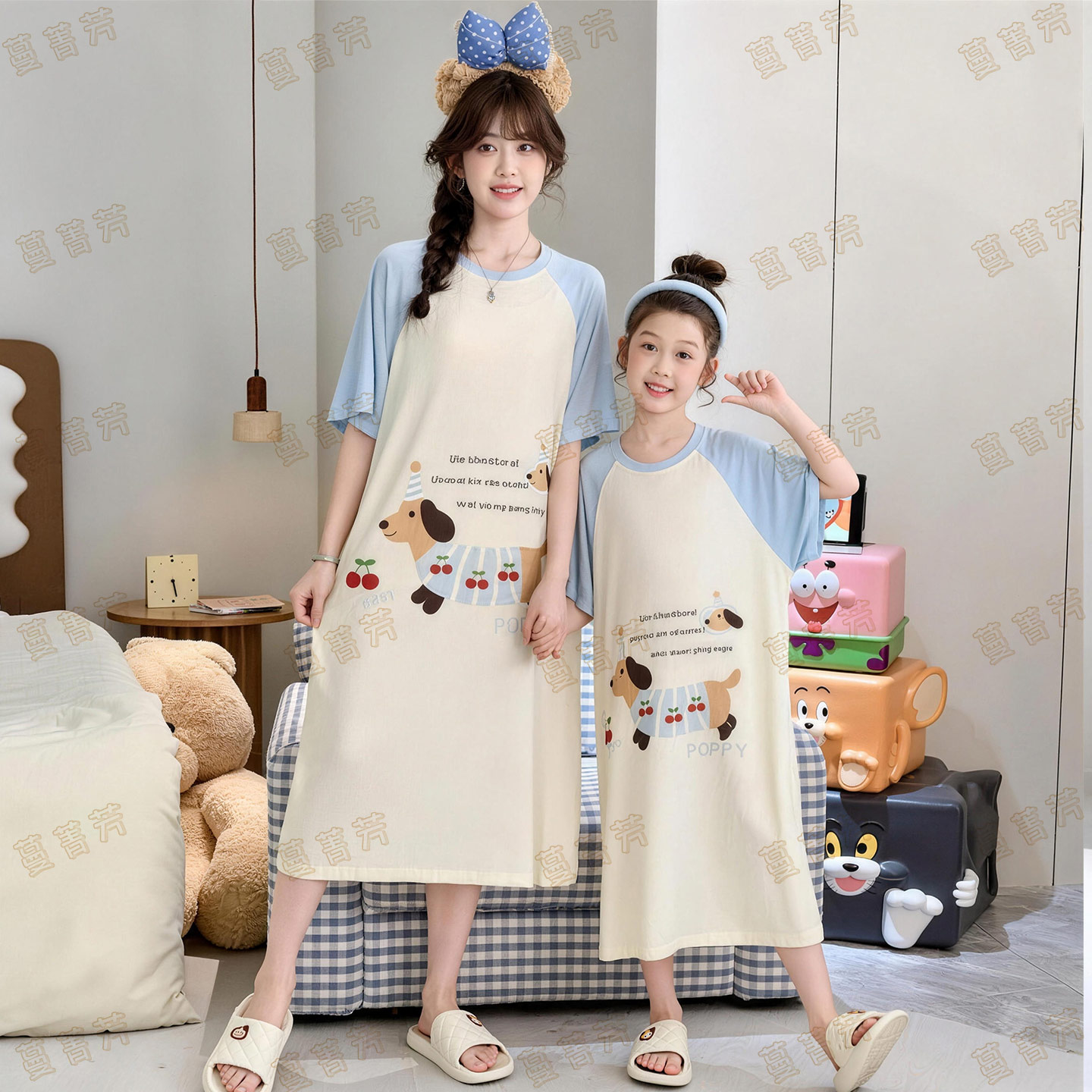 带胸垫母女睡裙女童短袖夏季薄款