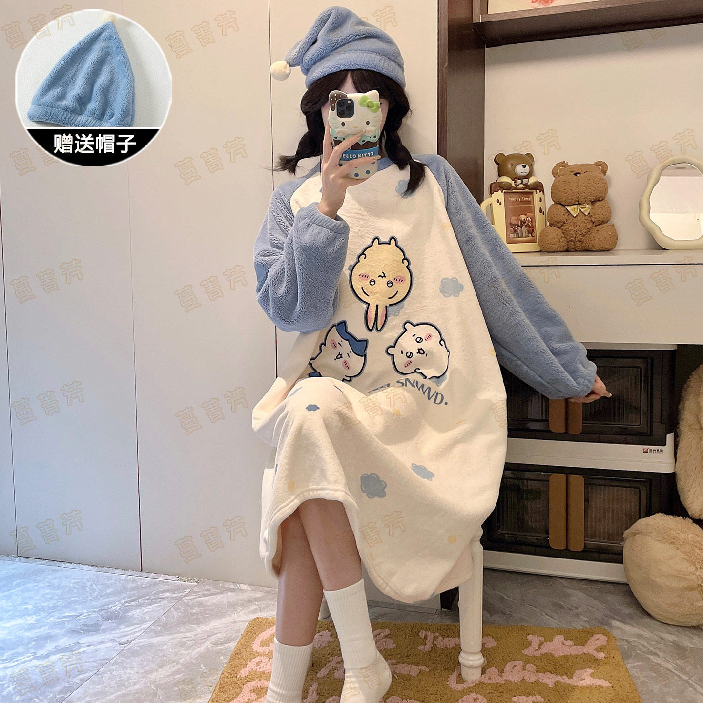 吉伊卡哇睡裙女孩冬季珊瑚绒加厚