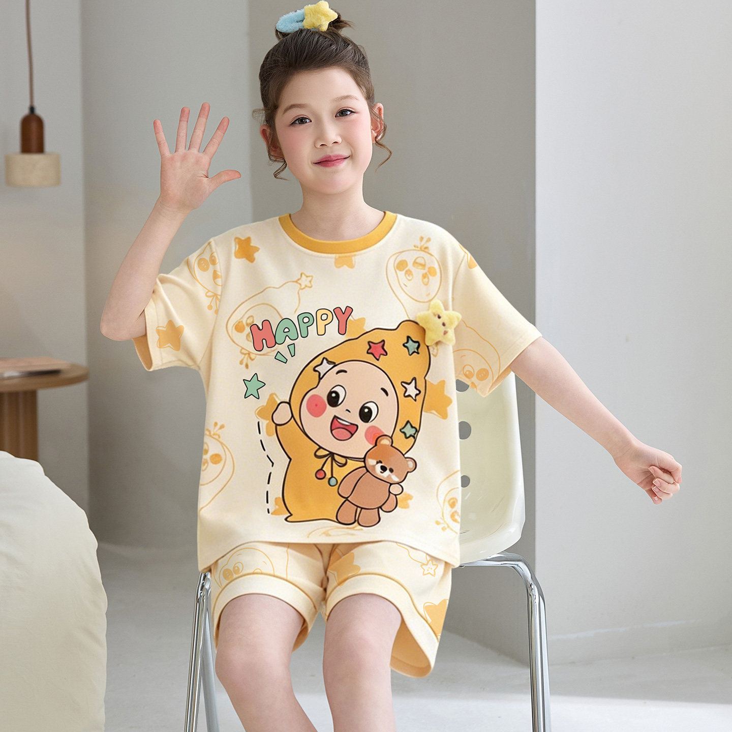 女童夏季纯棉短袖可爱学生家居服